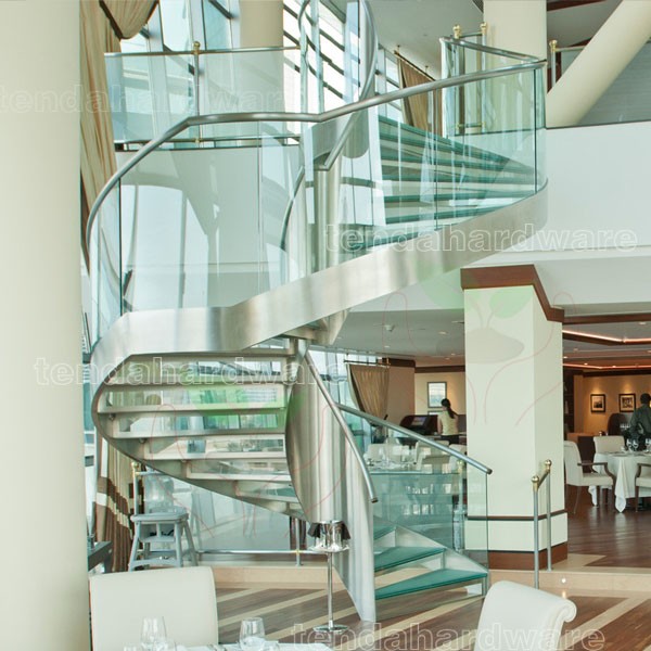 metal circle stairs with frameless steel glass balustrades 
