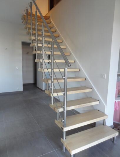 straight floating stair with stainless steel railing