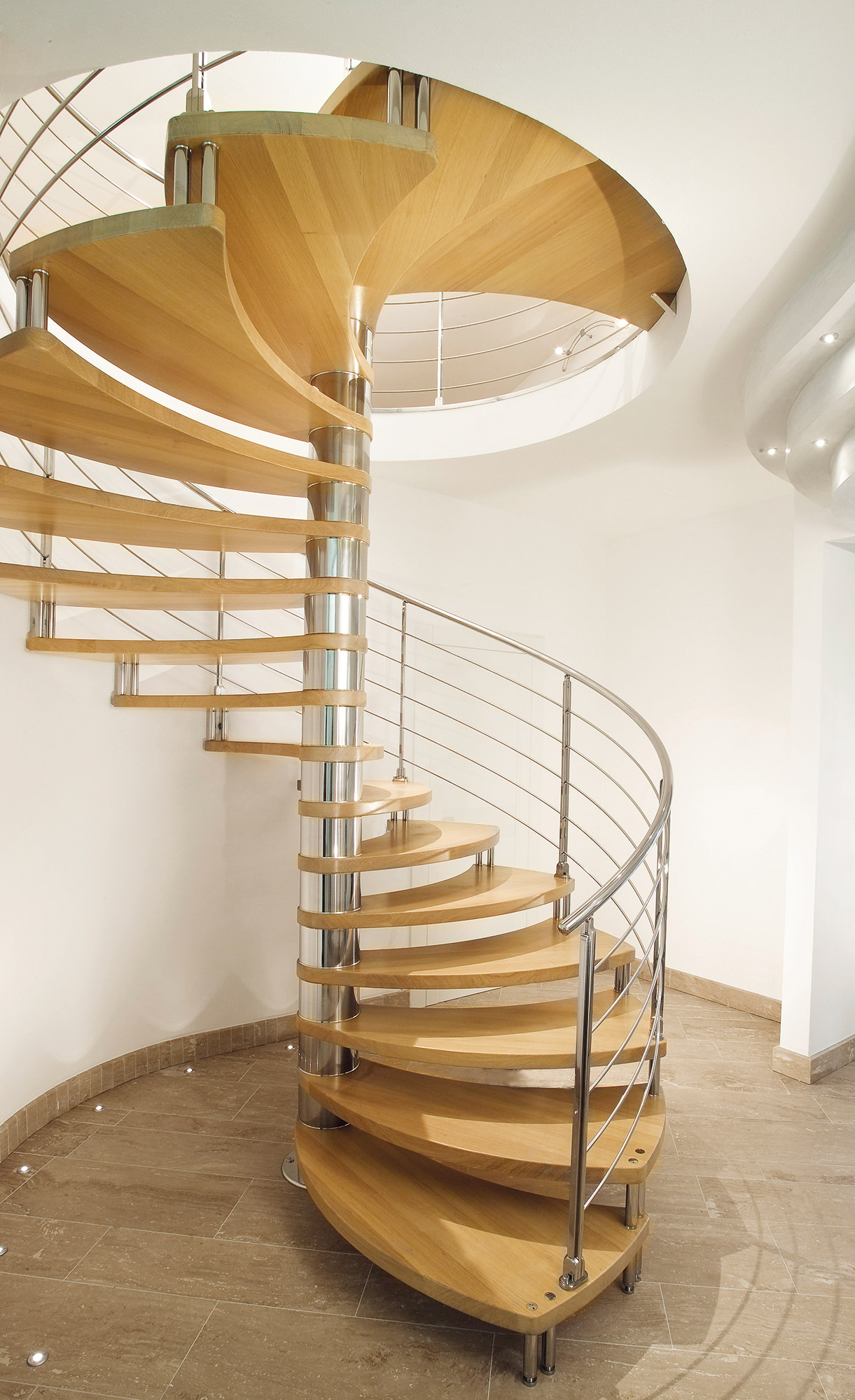 wood stainless steel spiral stair