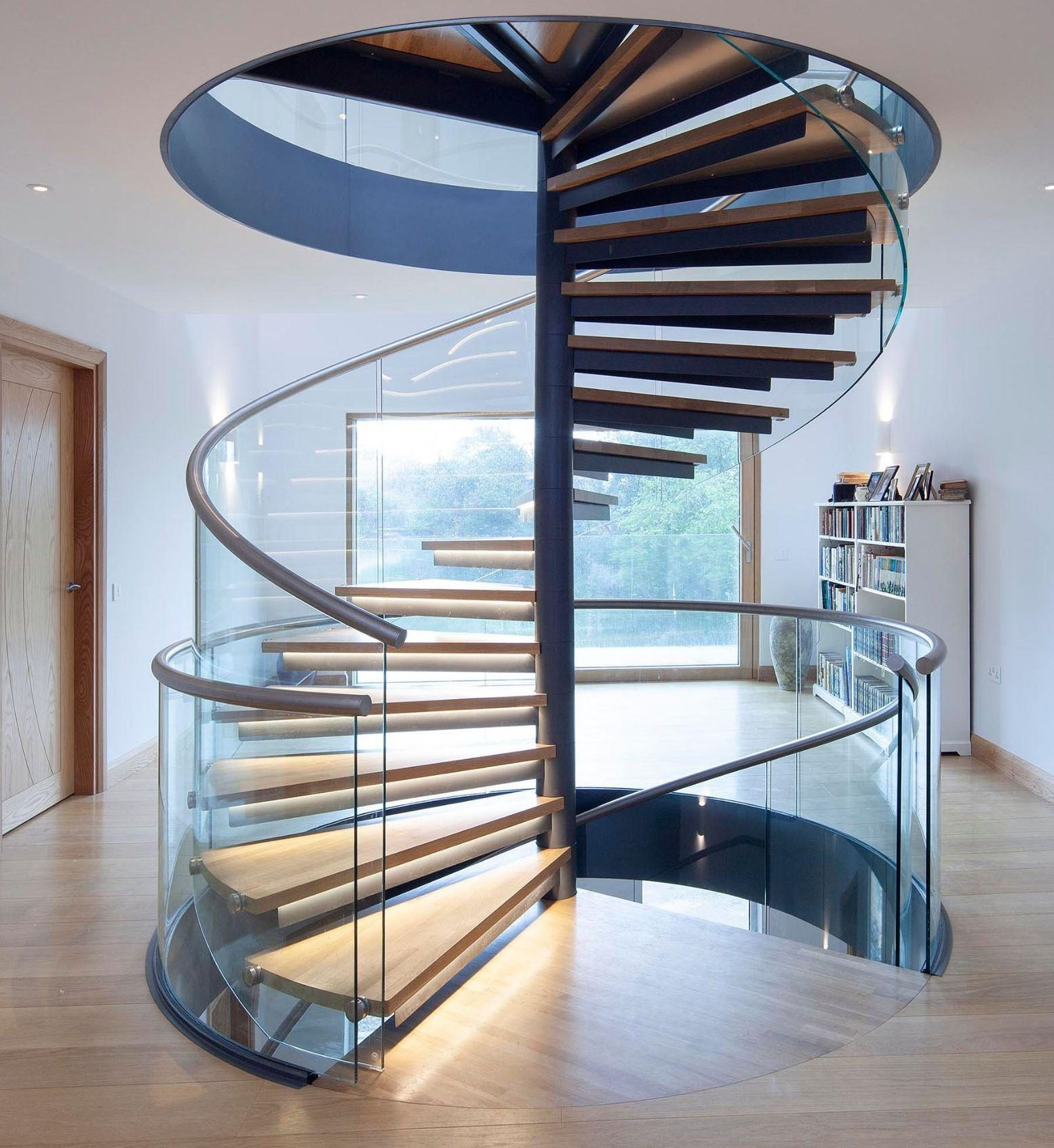 wood metal spiral stair